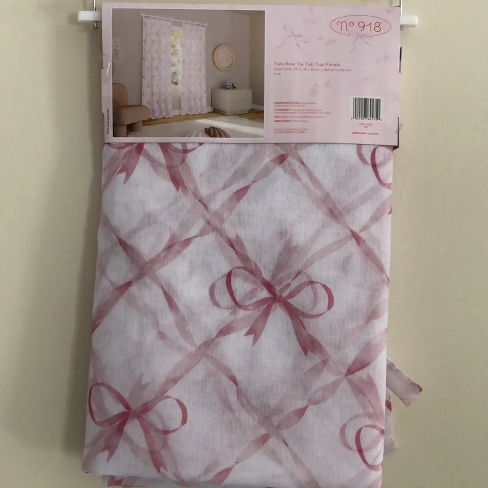 Pink Ribbon Bow Print Window Curtains
